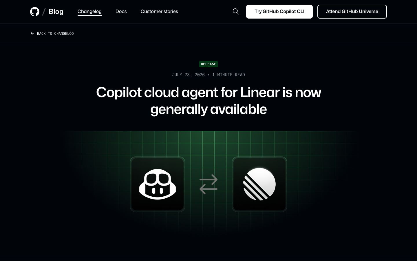 Source evidence for GitHub updates Copilot cloud agent for Linear is now generally available: Hook proof